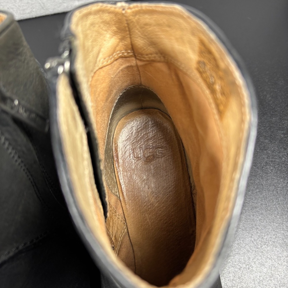 UGG Annie Black Full Grain Leather 1095061‎ Zip-Up Ankle Boots Womens Size 9 - Picture 9 of 11